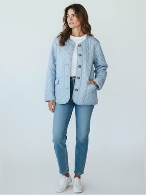Classic Editions blue quilted casual collarless normcore barn jacket extra large